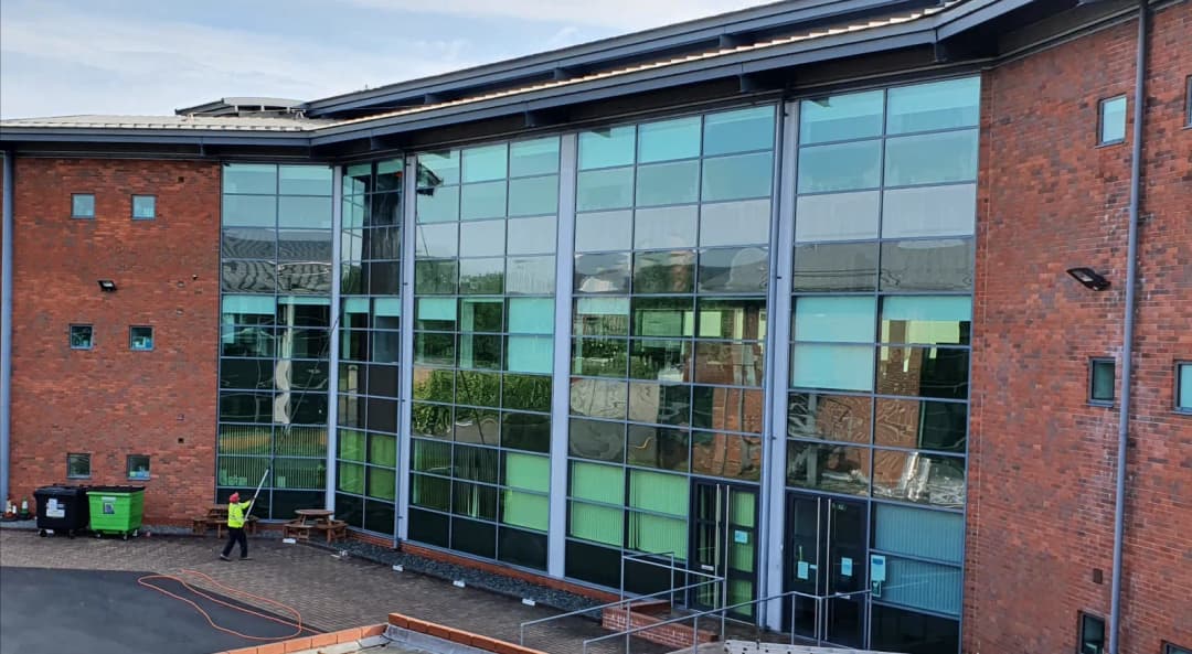 Cleaning the glass exterior of an office building